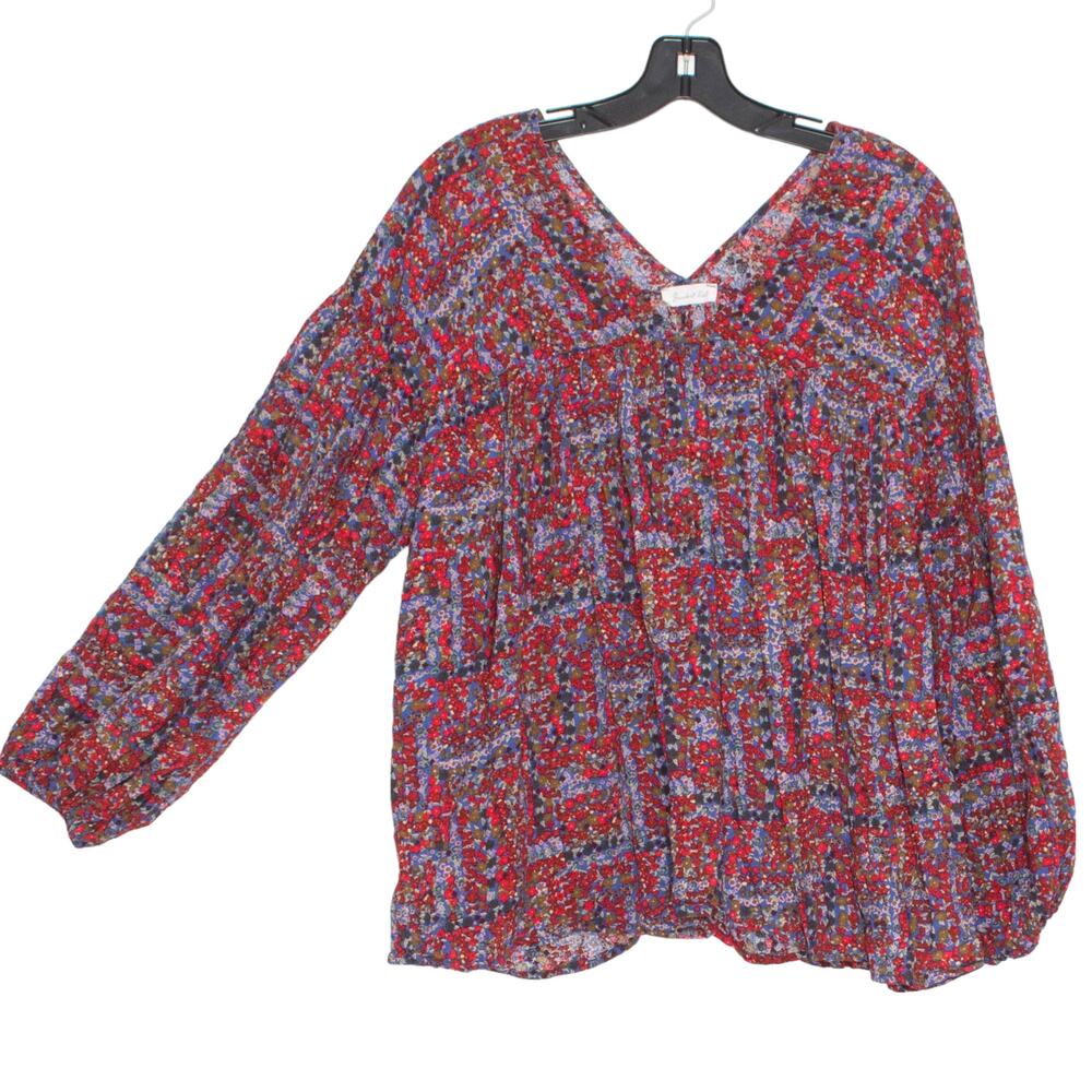 Bucket List Top Balloon Sleeve Floral Red Blue Small Boho Peasant Cottagecore